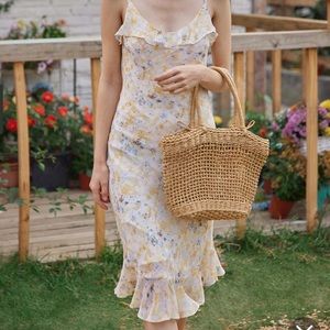 Simple Retro Kama Floral Chiffon Slip Dress